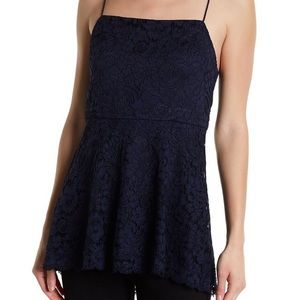 ALICE+OLIVIA NAVY MAXINE LACE PEPLUM TANK